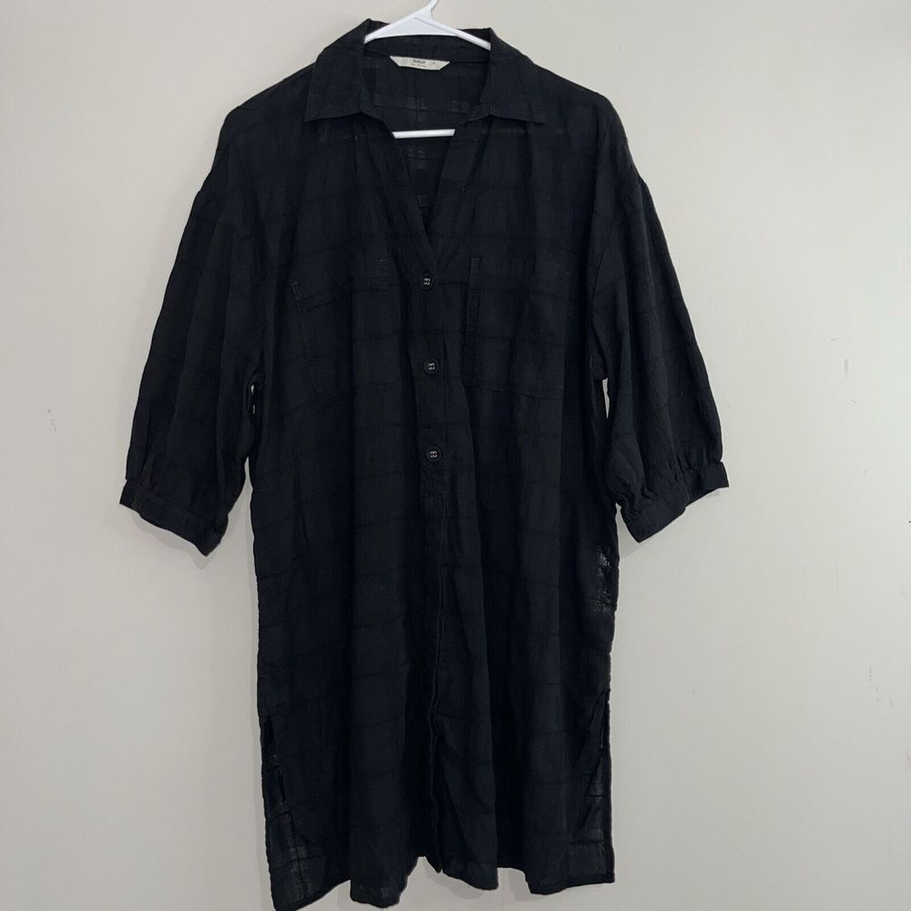 ONLY Onllaila 34 loose long Tunic Shirt Dress Puff Sleeves Size Medium Black